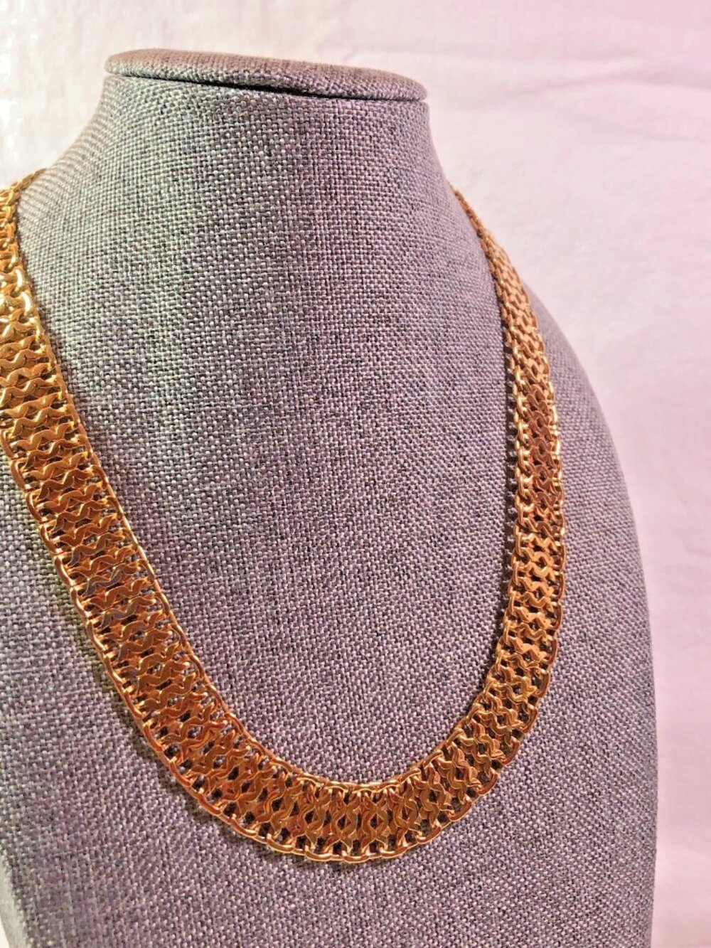 Monet Woven Flat Chain Collar Retro Vintage Gold Toned Necklace 16 Inch - Picture 7 of 11
